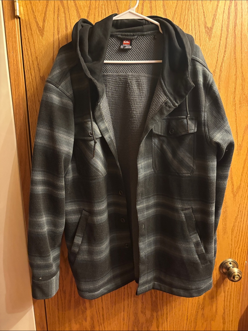 Quicksilver Hooded Plaid Shirt Jacket - Gray